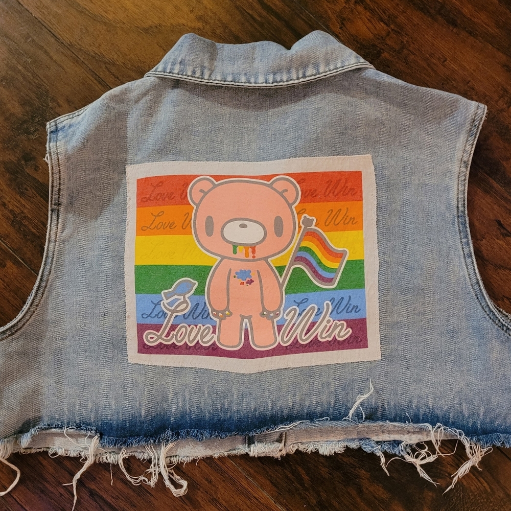 Love Wins pride cropped custom denim vest nwt